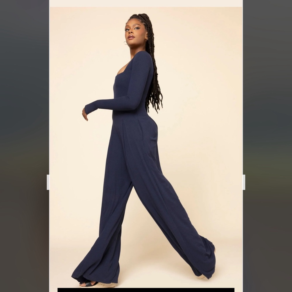 POPFLEX Go With The Flow Long Sleeve Jumpsuit - Cosmic Navy